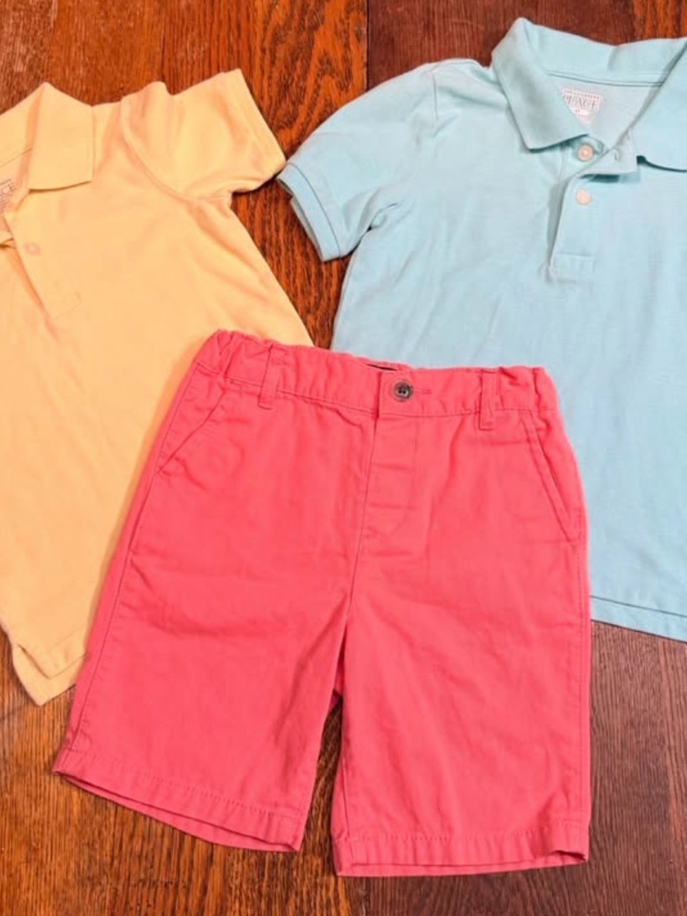 Bright Coral Shorts with Pastel Polo Shirts, size 4/5